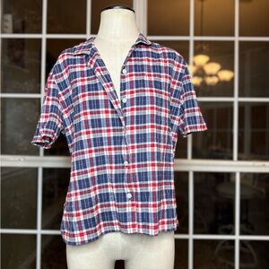 Bon Worth Red, White & Blue Plaid Button-Up Blouse – Size MP